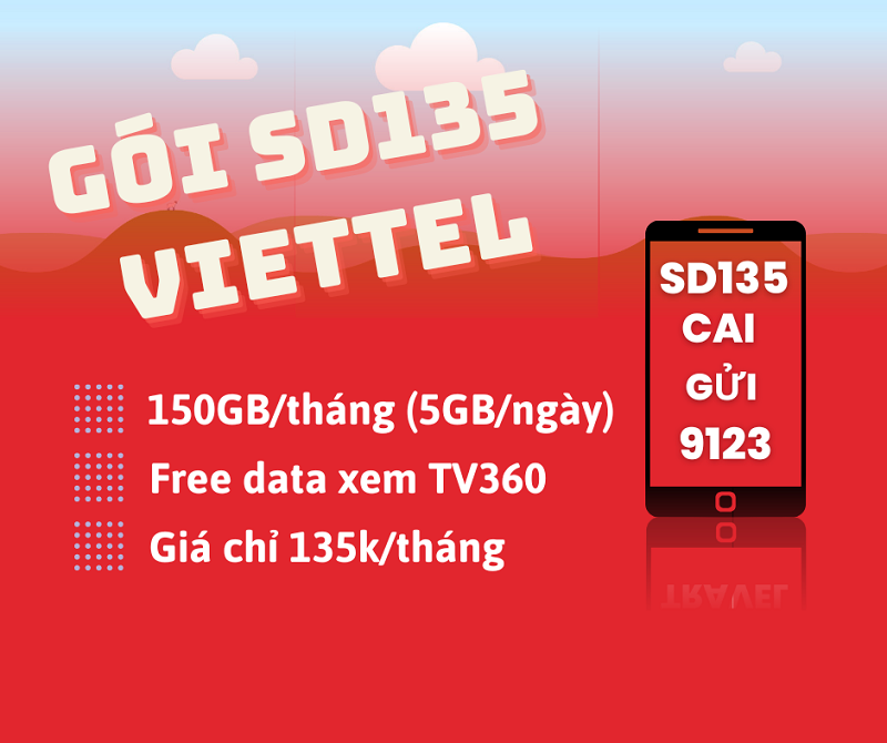 Đăng ký gói SD135 Viettel có ngay 150GB, Free data xem TV360