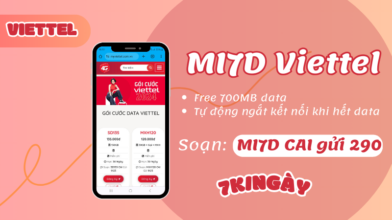 Cách đăng ký gói MI7D Viettel nhận 700MB dùng đến 24h