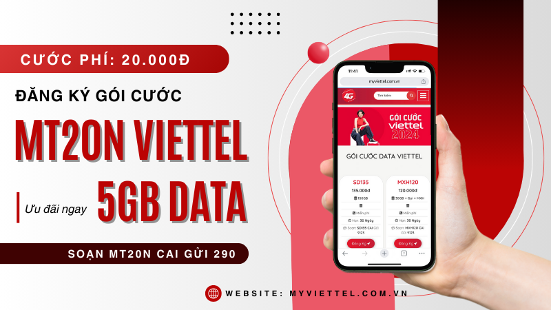 Đăng ký gói cước MT20N Viettel miễn phí 5GB chỉ 20.000đ