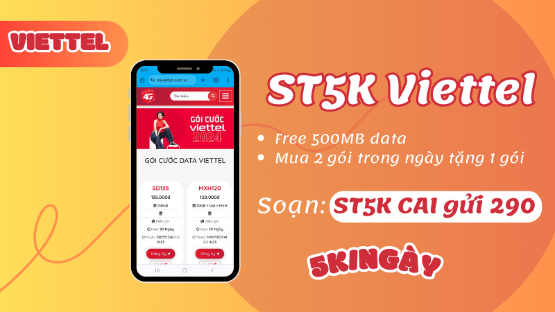 Cách đăng ký gói ST5K Viettel chỉ 5k có ngay 500MB