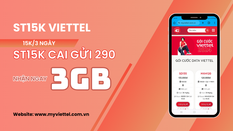 Đăng ký gói cước ST15K Viettel nhận ngay 3GB data dùng trong 3 ngày