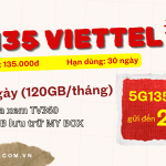 Đăng ký gói cước 5G135 Viettel có 120GB dung lượng miễn phí dùng 30 ngày