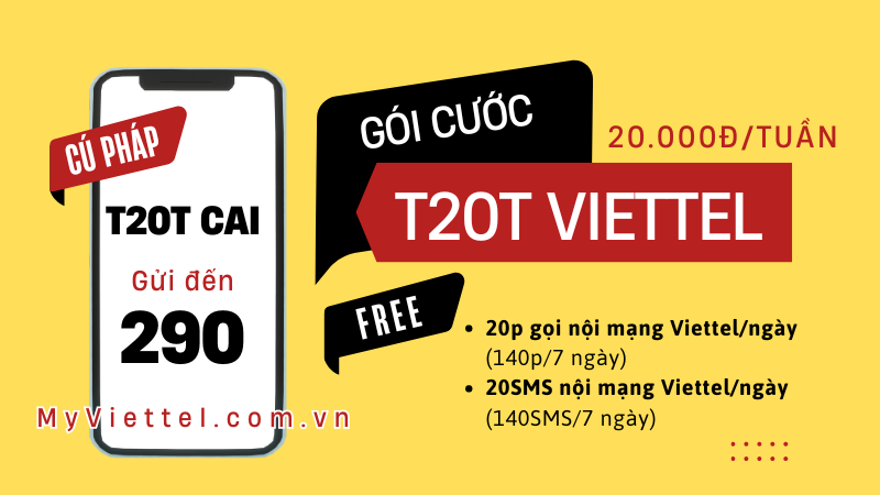 Đăng ký gói T20T Viettel có 140SMS và 140p gọi miễn phí 