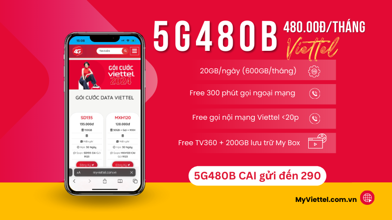 Cách đăng ký gói 5G480B Viettel rinh siêu data và gọi free cả tháng