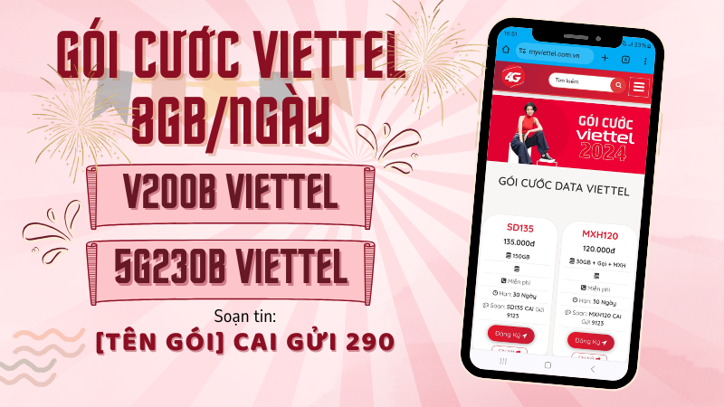 Gói cước Viettel 8GB/ngày chỉ từ 200k/tháng