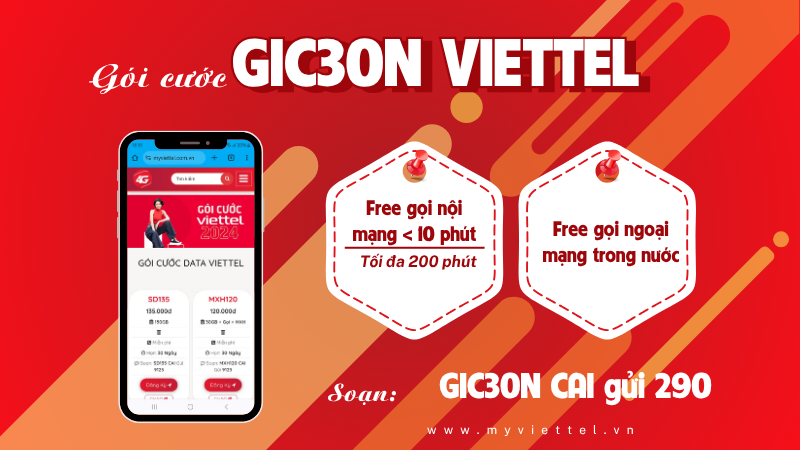 Gói cước GIC30N Viettel ưu đãi 210 phút gọi